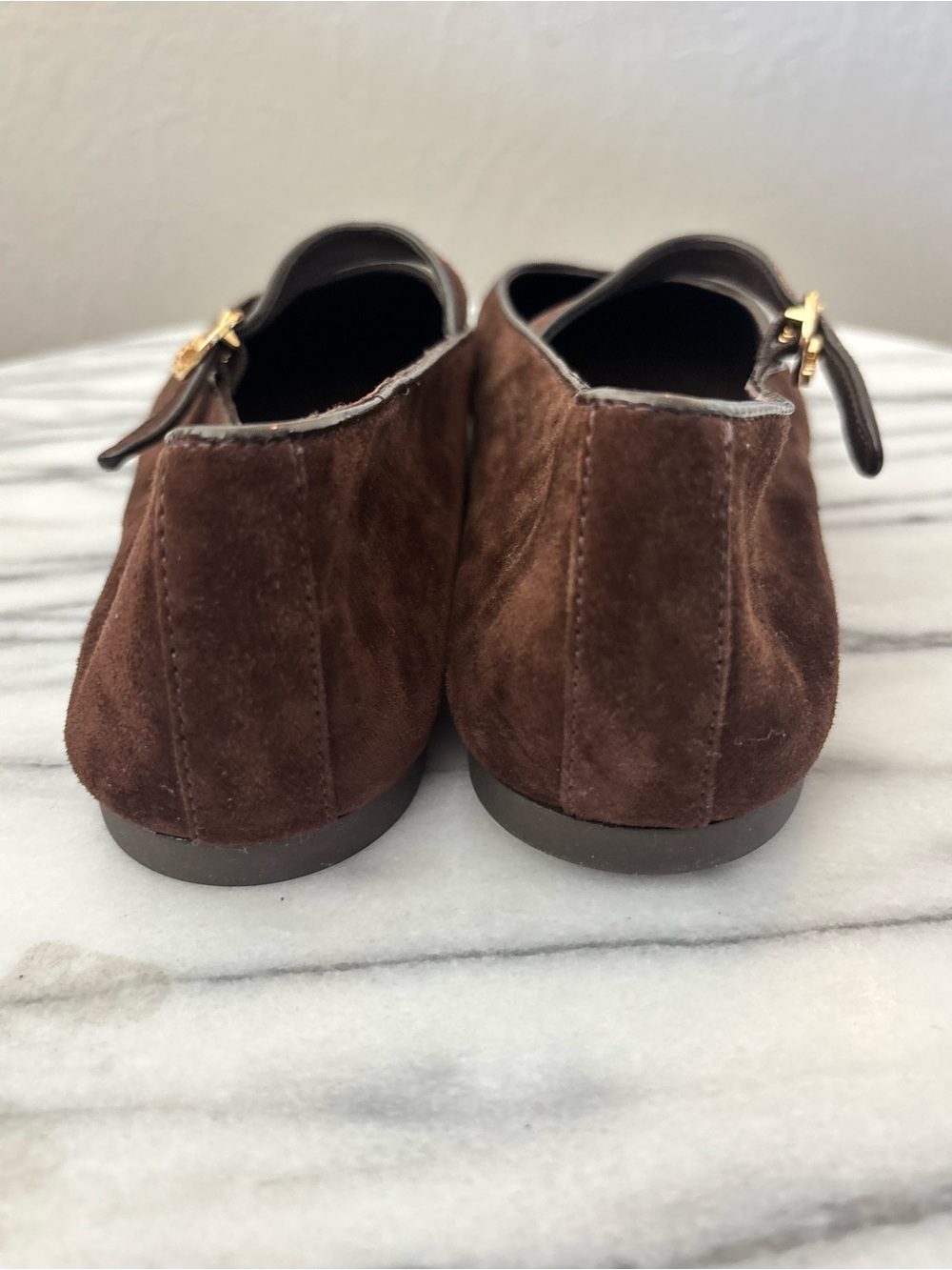 Tory Burch Chocolate Brown Suede Mary Jane Flats - Picture 8 of 12